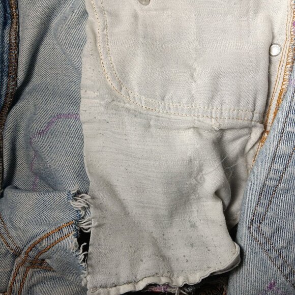 Jean Shorts Womens 34 Patchwork Hippie Upcycled Distressed Floral Blue OOAK READ - Picture 9 of 16